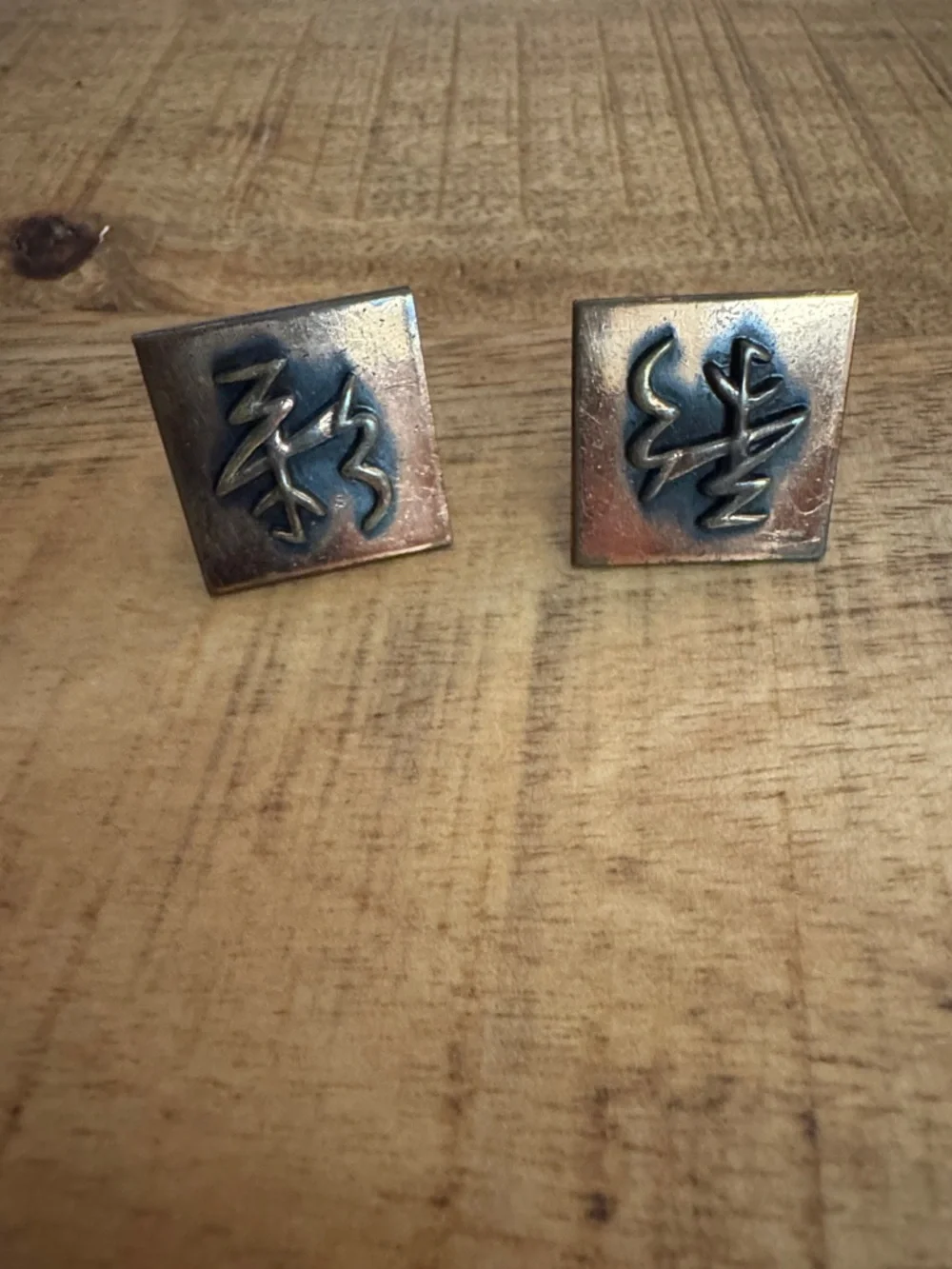 Square Copper Tone Cufflinks with Raised Abstract Asian Script Characters